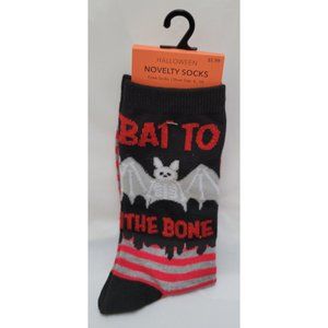 NWT Halloween Socks - Bat to the Bone - Crew Socks Size 4 - 10 - Bats Black Red